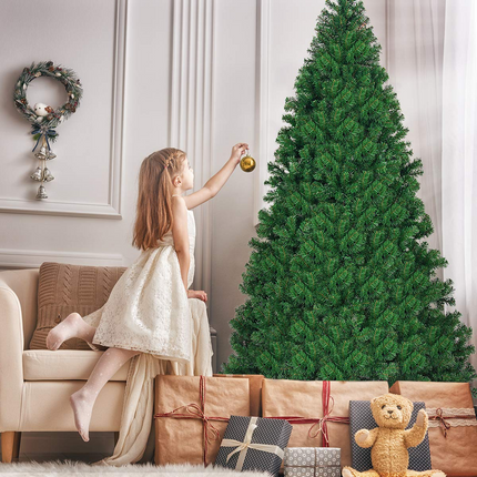Goplus 9ft Artificial Pre-lit Christmas Tree Premium Spruce Hinged Tree with 700 LED Lights and Solid Metal Stand - GoplusUS