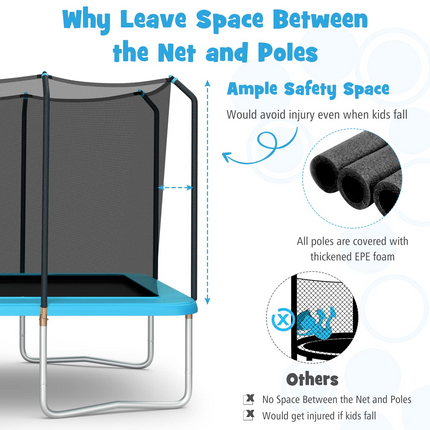Goplus 8FT x 14FT Rectangular Trampoline, 440LBS Bearing Recreational Trampolines w/ Enclosure Net & Non-Slip Ladder - GoplusUS