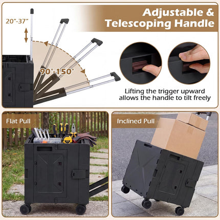 Goplus Foldable Utility Cart on 4 Rotate Wheels | Collapsible Tool Box Shopping Trolley