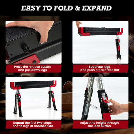 Goplus 2 Pack Folding Saw Horses, Heavy Duty Steel Sawhorse w/24闂傚倸鍊搁崐宄懊归崶顒�纾婚柟鐗堟緲绾惧潡鏌曢崼婵囧闁哄棙绮撻弻銊╂偄閸濆嫅銏ゆ煛閸曗晛鍔﹂柡?32.5闂傚倸鍊搁崐宄懊归崶顒�纾婚柟鐗堟緲绾惧潡鏌曢崼婵囧闁哄棙绮撻弻銊╂偄閸濆嫅銏ゆ煛閸曗晛鍔﹂柡?Adjustable Height, 2x4 Supporting Arms - GoplusUS