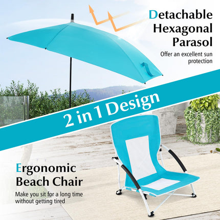 Goplus 330lbs Folding Backpack Chairs for Adults with Adjustable Parasol