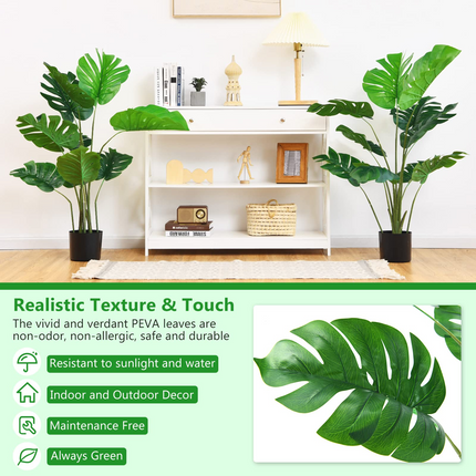Goplus Artificial Monstera Deliciosa Plant, 4ft Tall Fake Tropical Palm Tree w/10 Pcs Different Turtle Leaves - GoplusUS