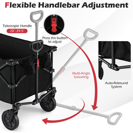 Goplus 38" Collapsible Wagon Cart with All-Terrain Wheels & 2 Cup Holders