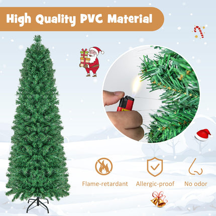 Goplus Pre-Lit Fiber Optic Slim Pencil Christmas Tree with Colorful Lights