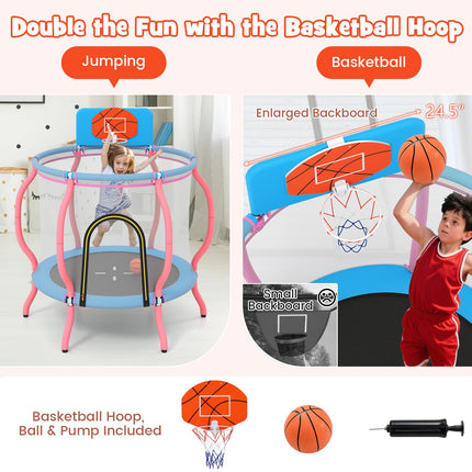 Goplus 48" Indoor & Outdoor Pumpkin Kids Trampoline with Basketball Hoop & Wide Backboard