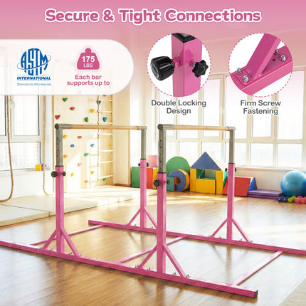 Goplus Double Horizontal Bars with 13-Level 33"-57" Adjustable Heights & 6-Level Adjustable Width