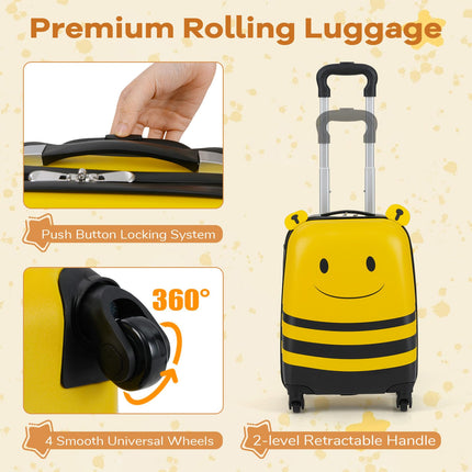 Goplus 2-Piece Kid's Luggage Set | Carry-on 18" Rolling Suitcase and Cute Bee Backpack