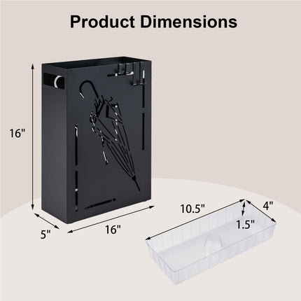Goplus Rectangular Umbrella Holder Rack with Removable Drip Tray and 4 Hanging Hooks