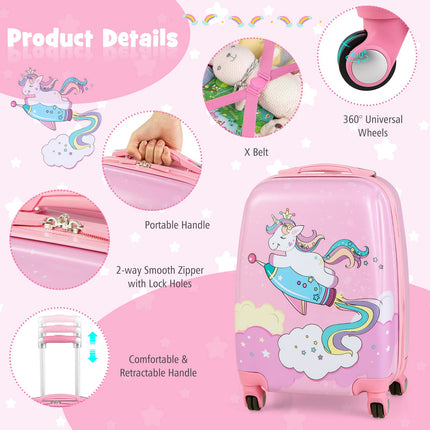 Goplus 12" & 18" Kids Carry On Luggage Set Large Capacity Rolling Trolley Suitcase