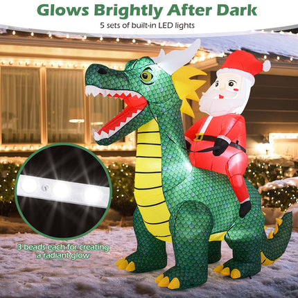 Goplus 6.7 FT Blow up Christmas Santa Claus Riding Dinosaur Decoration with Lights Stakes