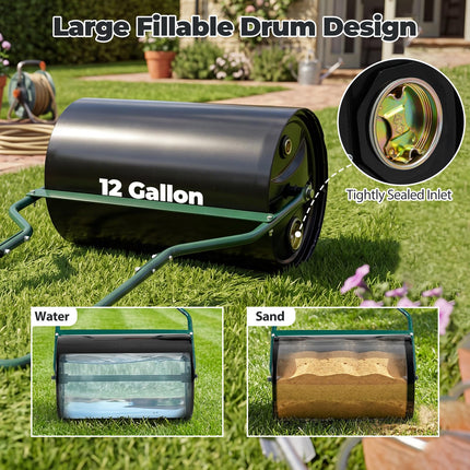 Goplus Lawn Roller 12 Gallon Water/Sand Filled Garden Drum Roller(13 by 20-Inch)