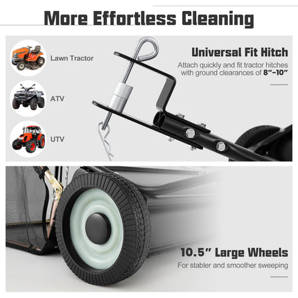 Goplus Lawn Sweeper Tow Behind with Large-Capacity Hopper Bag