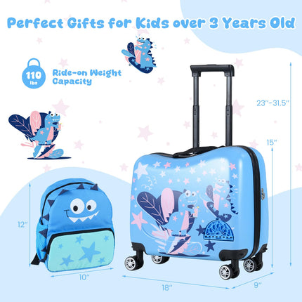 Goplus 18” Ride on Suitcase & 12” Backpack Set W/Anti-Lost Rope & Diagonal Bar