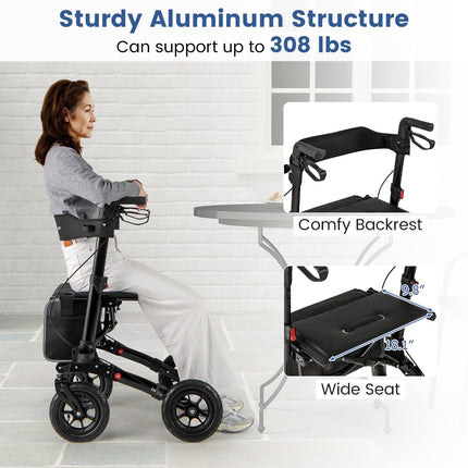 Goplus 2 in 1 Folding Rolling Rollator Walker with 9" Pneumatic Tires for All Terrain