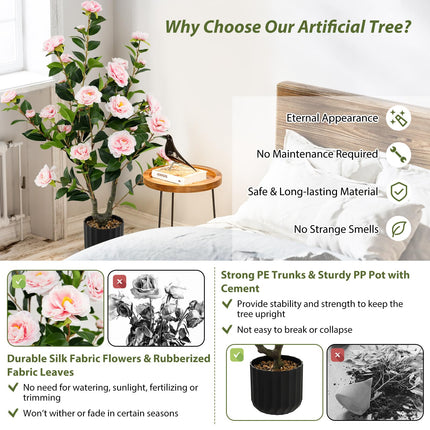 Goplus 38’’ Artificial Camellia Tree Flower Plants Artificial Tree