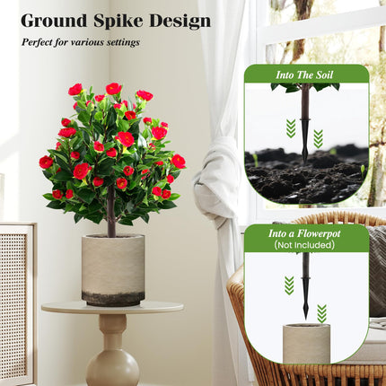 Goplus 31 Inches Artificial Camellia Tree Set Faux Silk Flora Topiary Plants