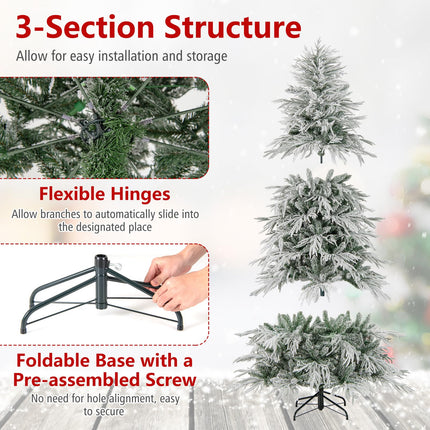 Goplus 6ft / 7ft / 8ft Pre-Lit Snow Flocked Christmas Tree with PE & PVC Mixed Branch Tip