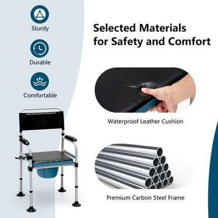 Goplus 4-in-1 Bedside Commode, Folding Toilet Bedside Shower Chair with Detachable Bucket - GoplusUS