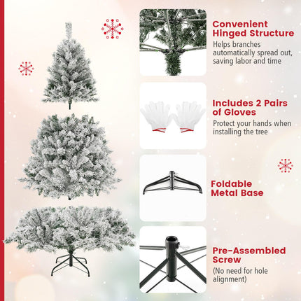 Goplus 3-Minute-Setup Pre-Lit Snow Flocked Christmas Tree for Office Home Holiday Decor