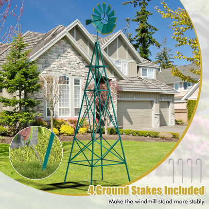 Goplus 8 ft Ornamental Windmill, All-Weather Metal Wind Mill w/ 4 Support Legs, Decorative Weathervane
