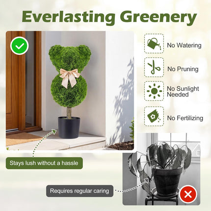 Goplus 2 Pcs Bear Topiary Trees with Pots 24.5" Sun-Resistant Bear-Shaped Faux Boxwood Plants