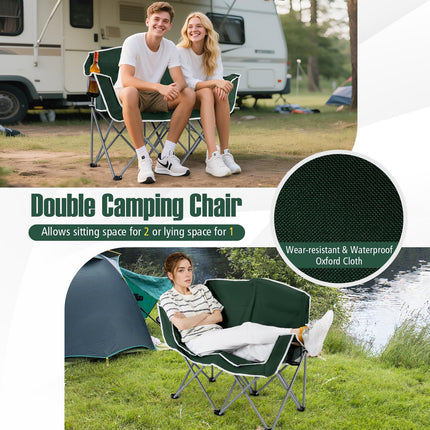 Goplus 2-Person Camping Chair w/2 Cup Holders | Oversized Duo Lawn Chair for Adults