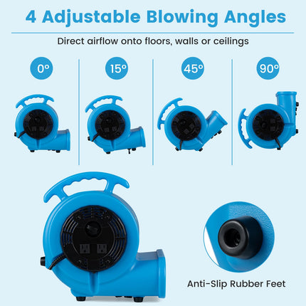 Goplus 1/3 HP Air Mover | 3-Speed 1000 CFM Commercial Blower Fan