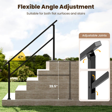 Goplus Handrail for Outdoor Steps Metal Hand Rail Fits 0-5 Steps