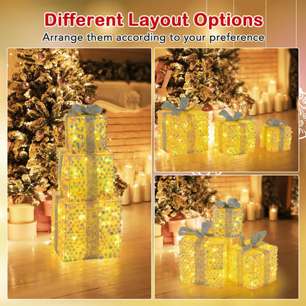 Goplus 3 Pieces Christmas Lighted Gift Boxes Light up Xmas Present Boxes