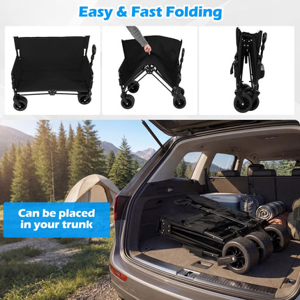 Goplus 2-in-1 Wagon Bench Seat Combo w/Adjustable Push/Pull Handle & Soft Cushions