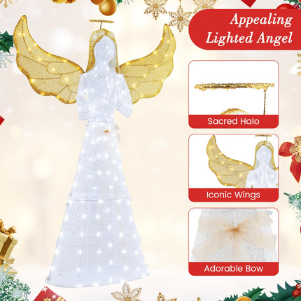 Goplus 5 FT Christmas Pre-Lit Angel, Yard Lighted-up Festive Angel w/Halo
