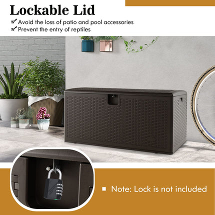 Goplus Outdoor Storage Box, 31 73 100 Gallon Waterproof Resin Patio Storage Box with Lockable Lid, Side Handle for Pillows, Cushions