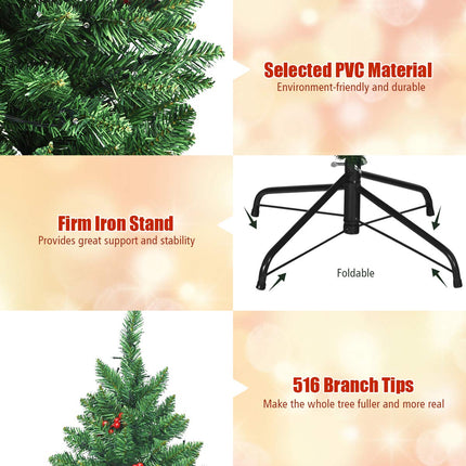 4.5FT Pre-Lit Christmas Tree, with 516 Branch Tips, 300LED Lights - GoplusUS