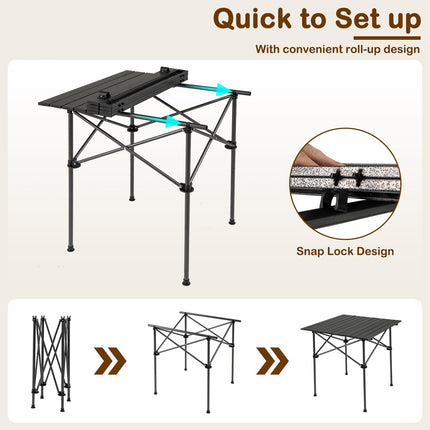 Goplus Outdoor Portable Aluminum Roll Up Table with Snap-Together Design & Carrying Bag
