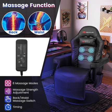 Height Adjustable Massage Video Game Chair with Retractable Footrest - Goplus