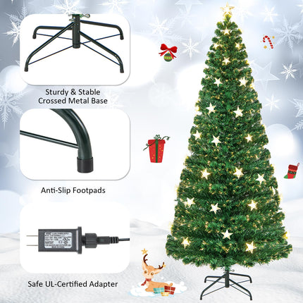 Goplus 7ft Fiber Optic Artificial Christmas Tree with 40 Star LED Lights and 8 Lighting Modes