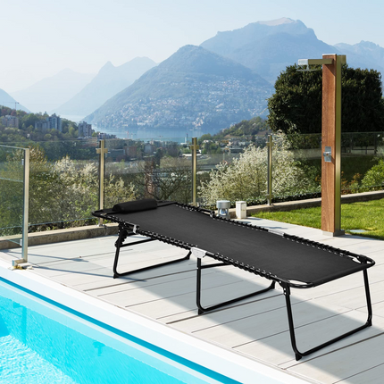 Goplus Beach Lounge Chair, Folding Chaise Lounger with Detachable Pillow & Adjustable 4-Level Backrest & 2-Level Footrest - GoplusUS