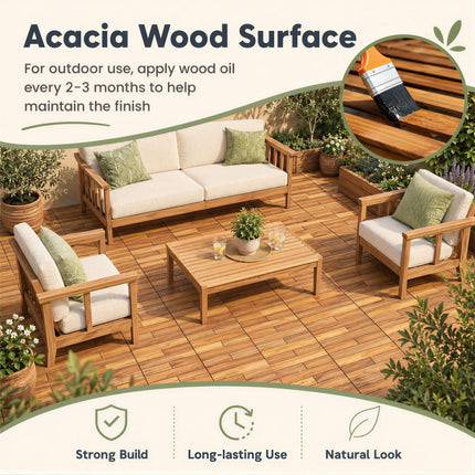 Goplus 12/24-Pack Acacia Wood Interlocking Deck Tiles (Brick) | Floor Tiles for Patio