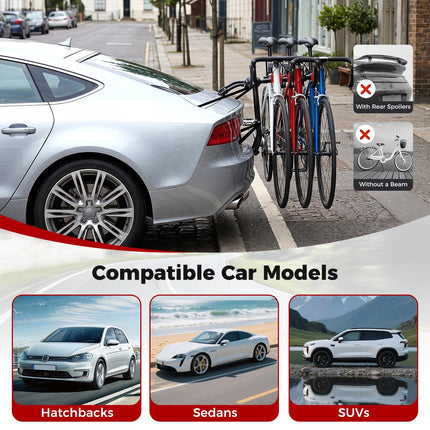 Goplus 3-Bike Trunk Mount Bike Rack Foldable Carbon Steel Bicycle Carrier for Hatchback
