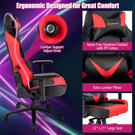 Goplus Gaming Chair, 360?? Swivel Computer Chair with Casters, Multi-Angle Reclining, Tension Control, 4D Armrest