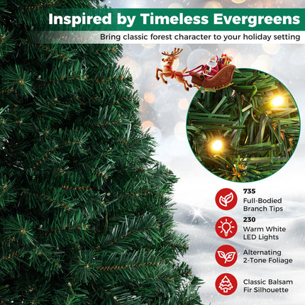 Goplus 6ft Pre-Lit Artificial Christmas Tree with 230 LED Lights | Hinged Premium Spruce Xmas Full Tree