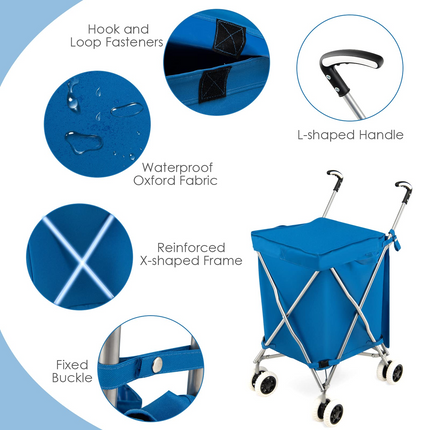 Goplus Folding Shopping Cart with Wheels, Grocery Cart with Removable Oxford Cloth Liner - GoplusUS