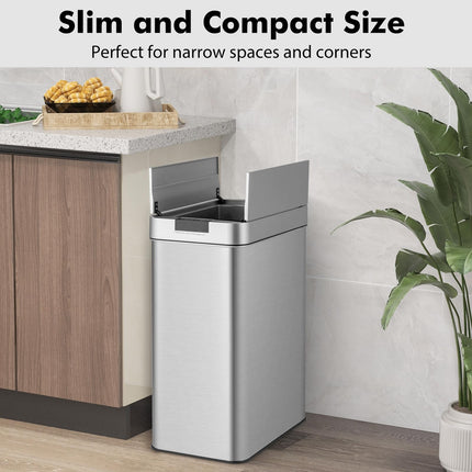 Goplus Slim Kitchen Trash Can, 13.2 Gallon Motion Sensor Garbage Bin with Wing Lids, Anti-Fingerprint Touchless Waste Bin