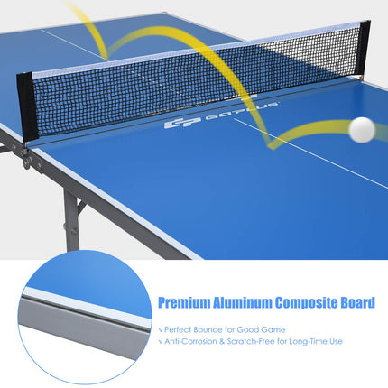 Portable Table Tennis Table, 100% Preassembled, Folding Ping Pong Table Game Set with Net