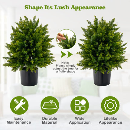 Goplus 21.5" Artificial Tree, Set of 2 Faux Potted Plants Artificial Shrubs Bushes