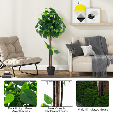 Goplus 45" Artificial Hydrangea Tree, Tall Fake Potted Silk Tree with Real Wood Trunk
