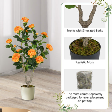 Goplus 36’’ Artificial Camellia Tree Faux Floral Plant Blooming Tree in Nursery Pot