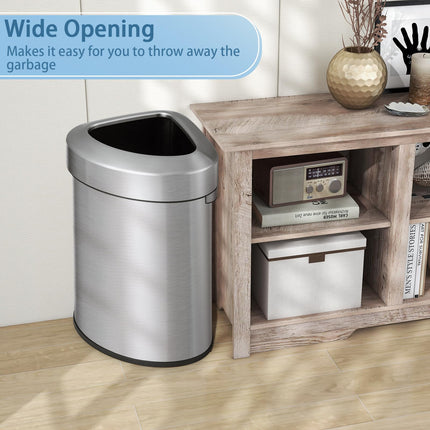 Goplus 16 Gallon/60L Stainless Steel Corner Trash Can, Triangular Rubbish Trash Bin with Lid
