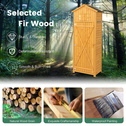 Goplus Outdoor Storage Shed, Wooden Garden Storage Cabinet with Lockable Doors