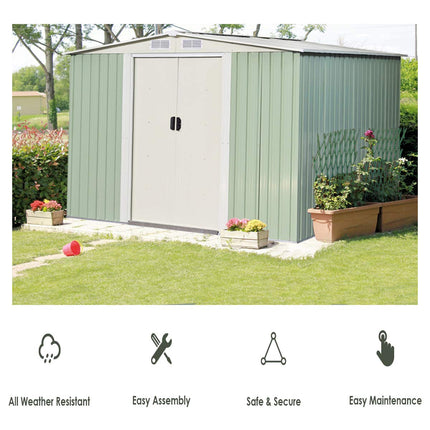 Galvanized Steel Outdoor Storage Shed 8.5X 8.5Ft Heavy Duty Tool House - GoplusUS